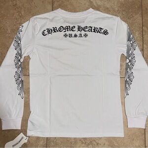 Chrome Hearts White Long Sleeve Tee with Black Graphics